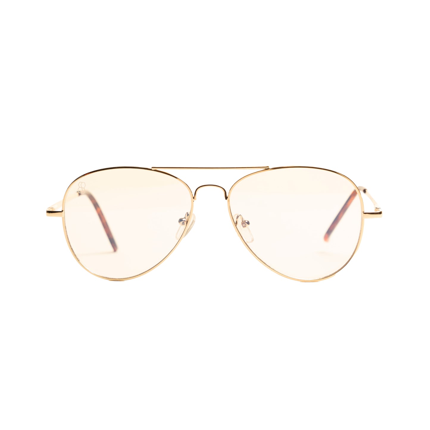 Gold aviator inspired blue light glasses with lightweight metal frames. Minimalist, modern eyewear from 1980nine