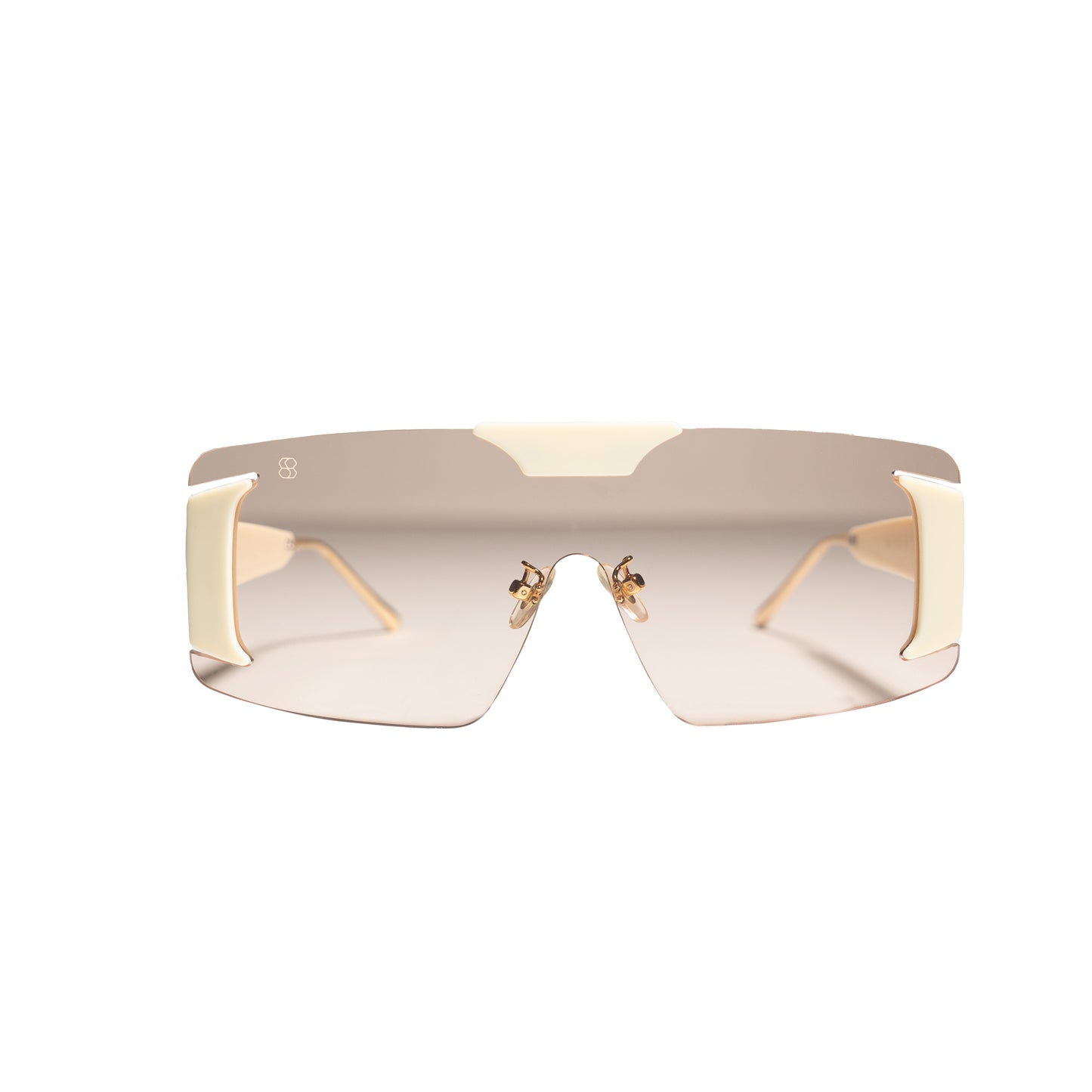 Oversized frameless shield sunglasses with gradient lens and accent temples