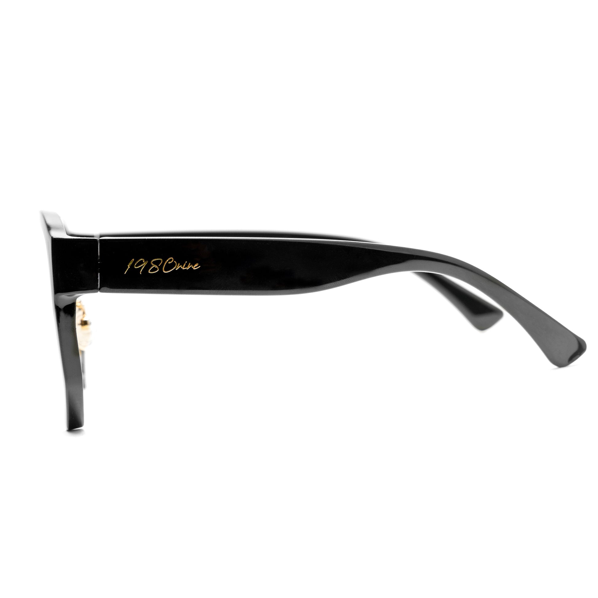 side temple of 1980nine glasses in black with gold details