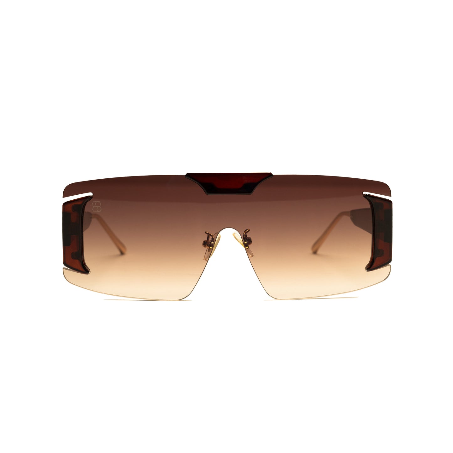Oversized frameless shield sunglasses with gradient lens and accent temples