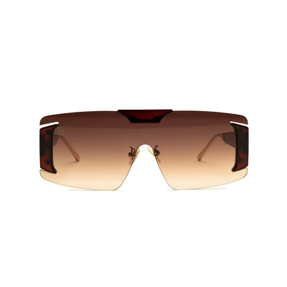 Oversized frameless shield sunglasses with gradient lens and accent temples