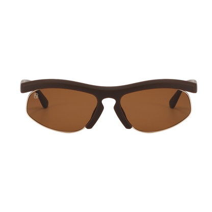 Brown 1980nine sunglasses with a white background