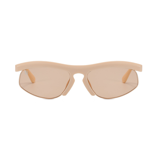 Beige 1980nine semi0rimless sunglasses on a white background