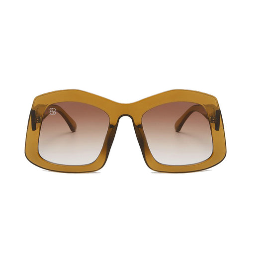 Brown sunglasses with a gradient lens on a white background