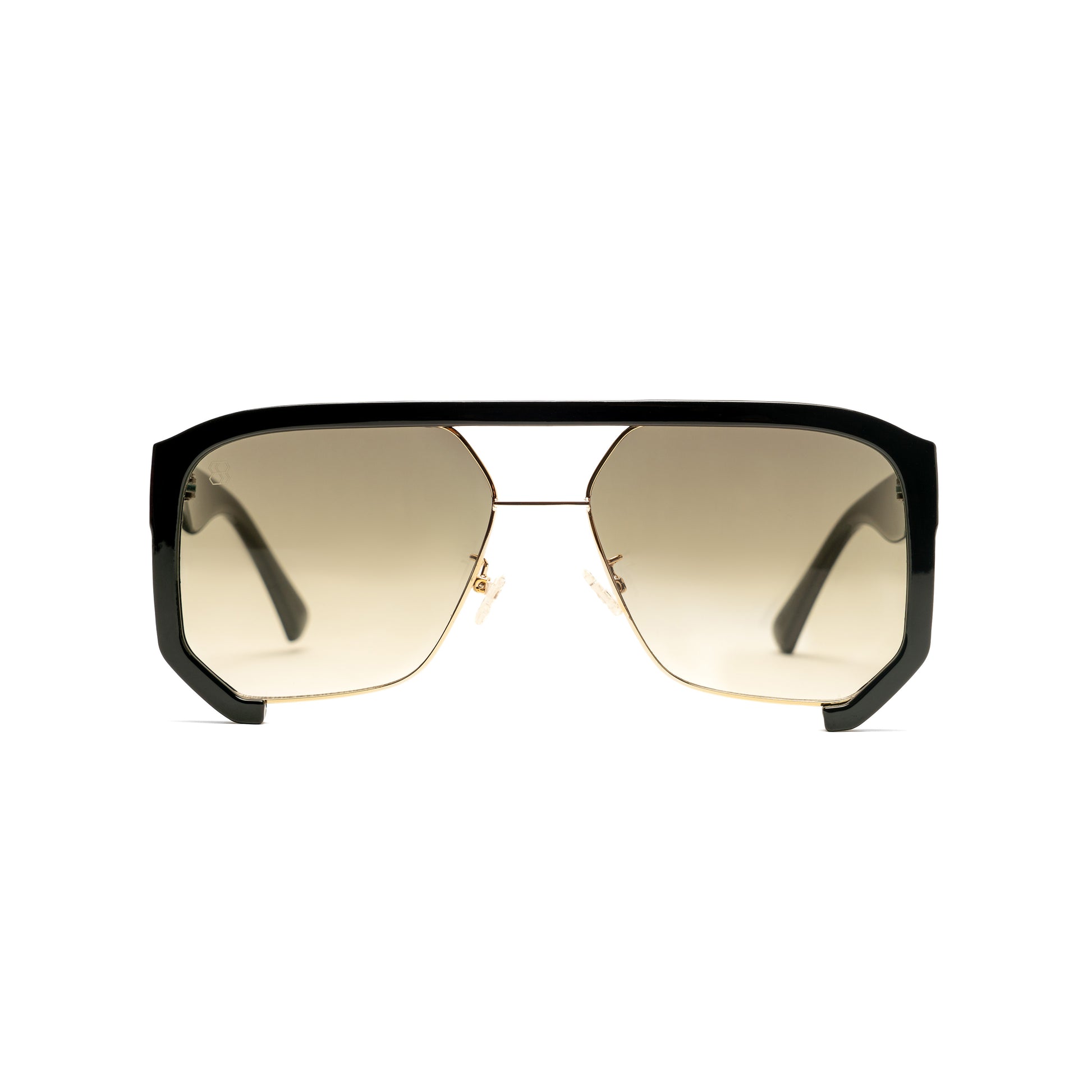 1980nine Sunglasses with gold gradient lenses and black frame on a white background