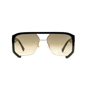 1980nine Sunglasses with gold gradient lenses and black frame on a white background