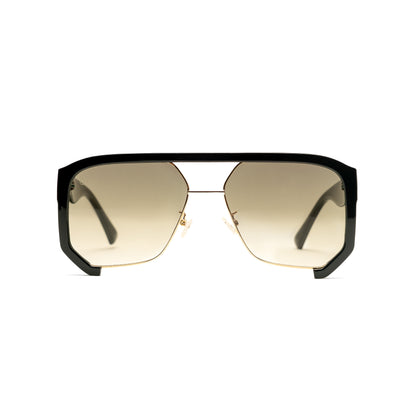 1980nine Sunglasses with gold gradient lenses and black frame on a white background
