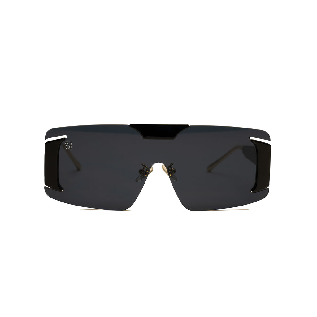 Oversized frameless shield sunglasses with gradient lens and accent temples