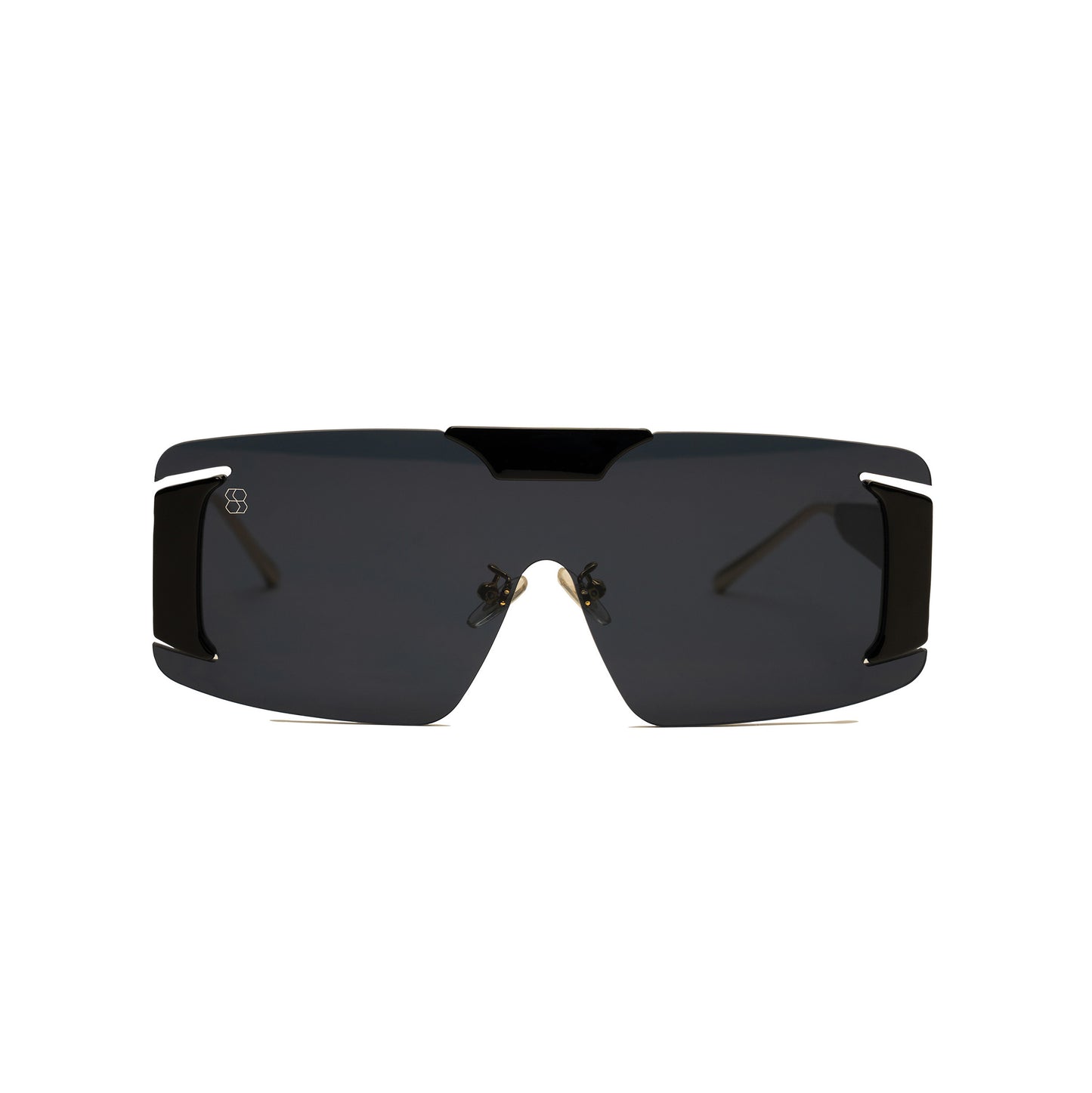 Oversized frameless shield sunglasses with gradient lens and accent temples