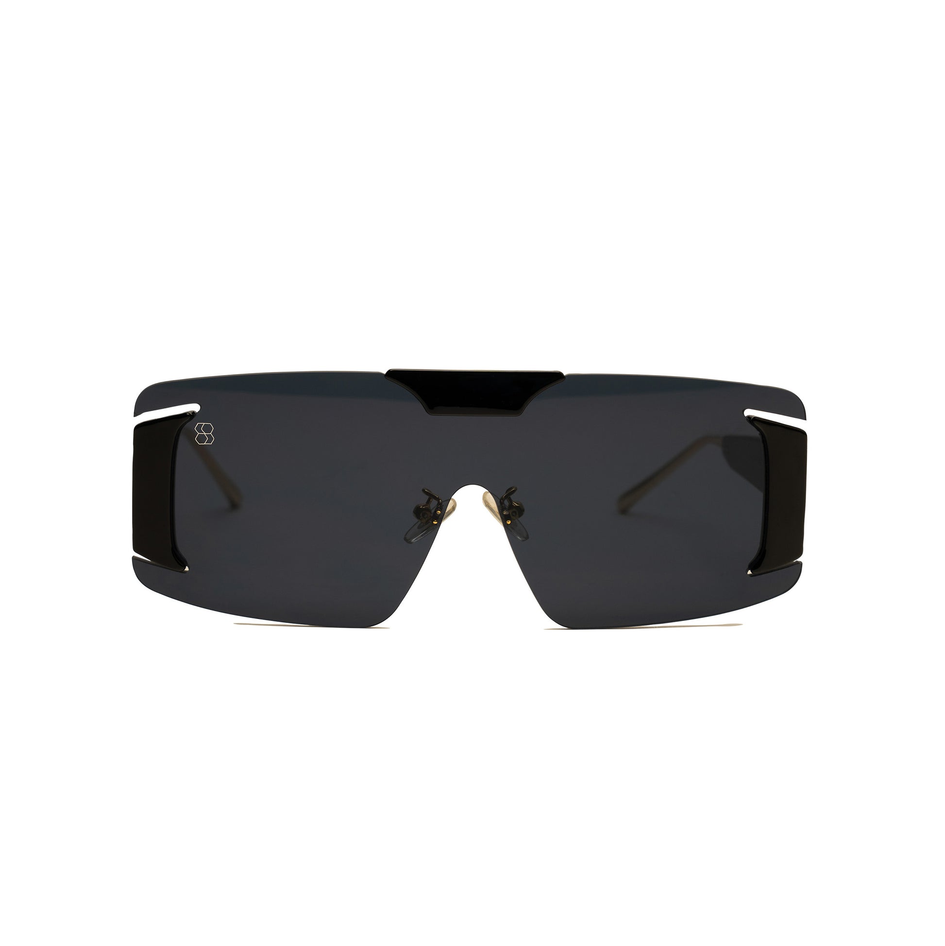 Oversized frameless shield sunglasses with gradient lens and accent temples