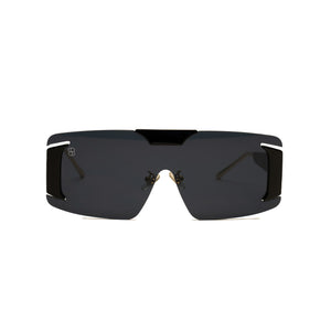 Oversized frameless shield sunglasses with gradient lens and accent temples