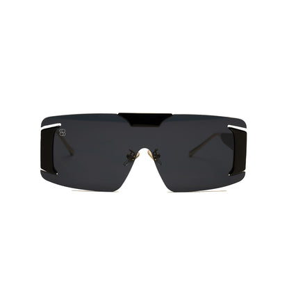 Oversized frameless shield sunglasses with gradient lens and accent temples