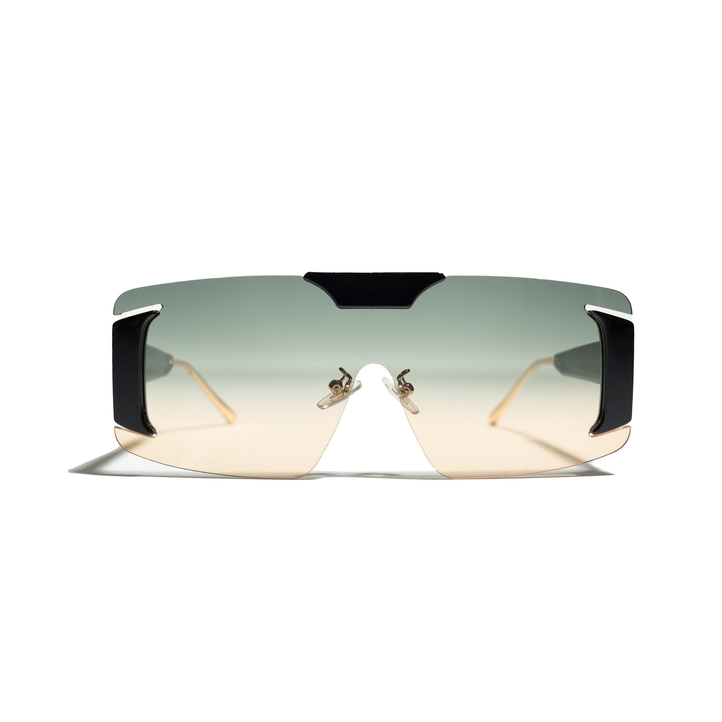 Oversized frameless shield sunglasses with gradient lens and accent temples