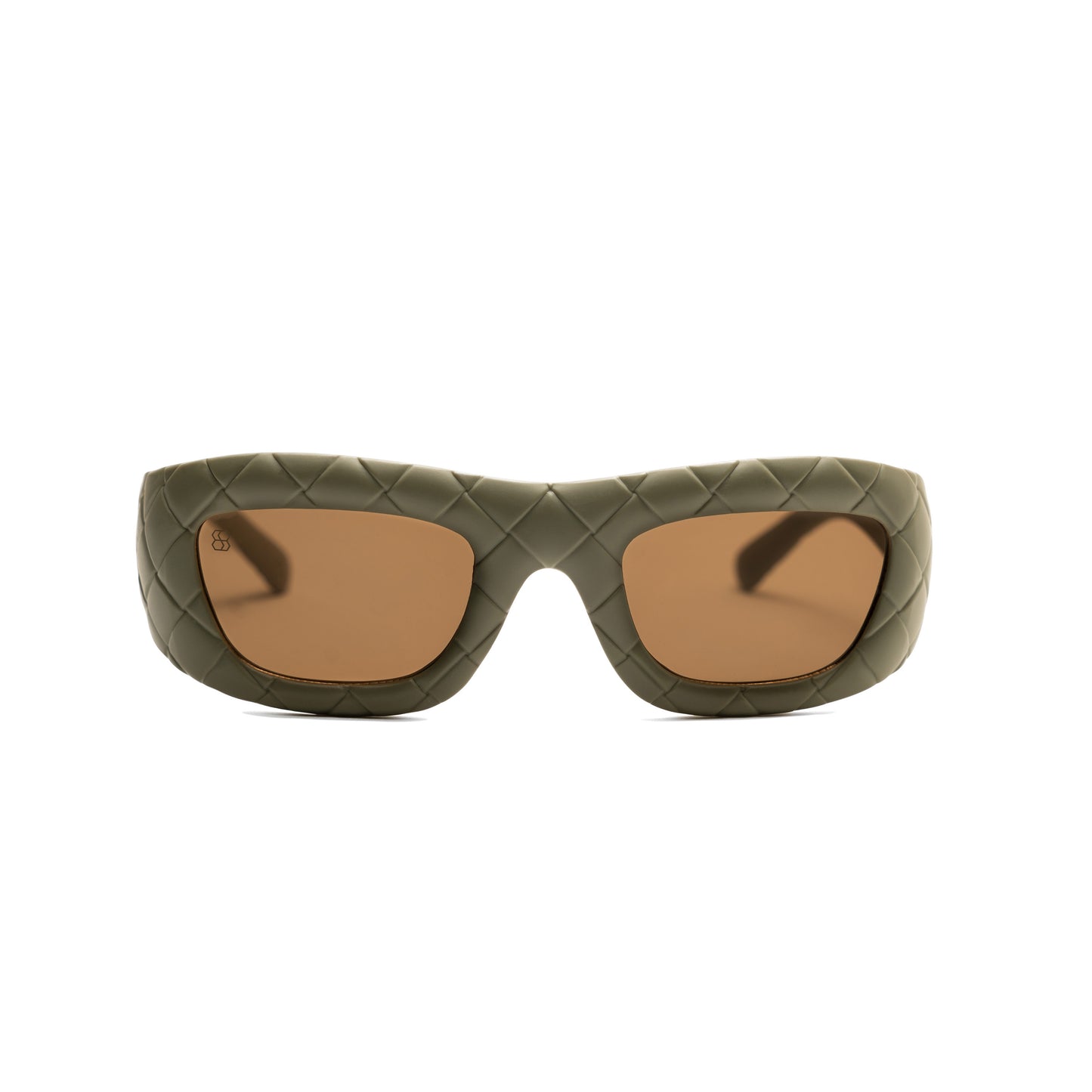 Oversized hunter green quilted chunky frame sunglasses with gradient lenses.