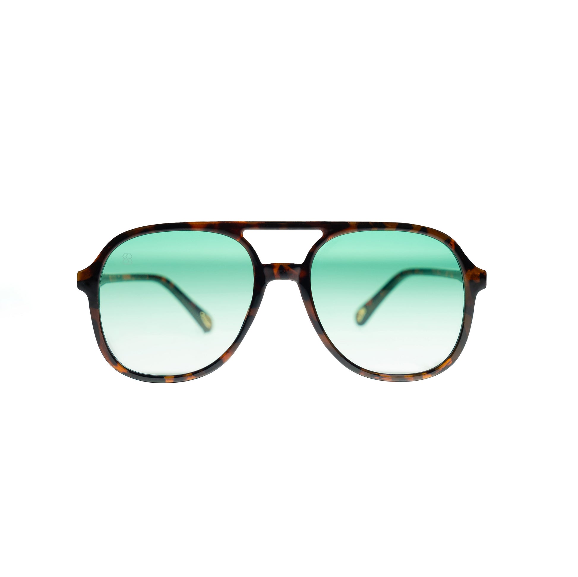 Think metal aviator sunglasses with green gradient lenses and minimalist frame design. Modern, professional eyewear from 1980nine.