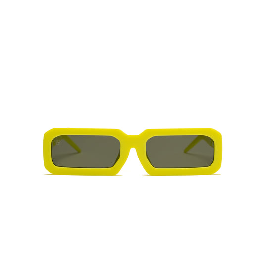 Yellow sunglasses with dark lenses on a white background