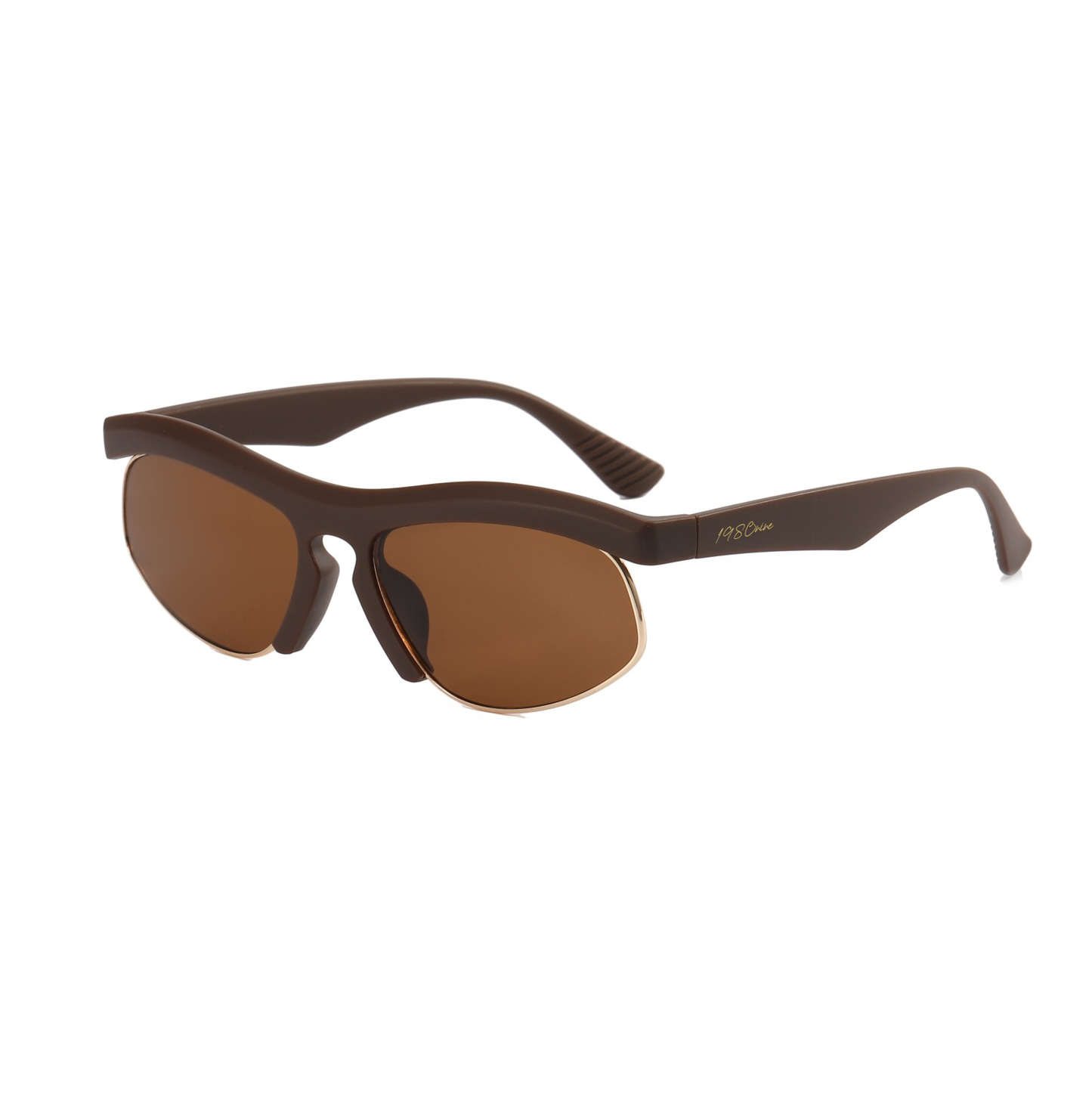Brown 1980nine sunglasses with a brand logo on a white background