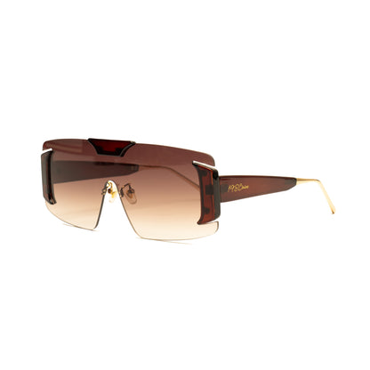 Oversized frameless shield sunglasses with gradient lens and accent temples